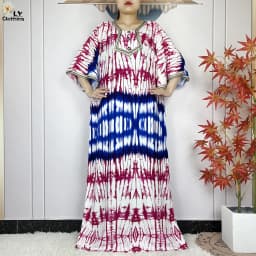 2024 Latest Style Fashion Tie-dyed Printed Women Dress Casual Loose Short Sleeve African Abaya Femme Dashiki Islamic Clothing