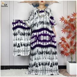 2024 Latest Style Fashion Tie-dyed Printed Women Dress Casual Loose Short Sleeve African Abaya Femme Dashiki Islamic Clothing