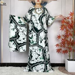 2024 Latest Style Fashion Tie-dyed Printed Women Dress Casual Loose Short Sleeve African Abaya Femme Dashiki Islamic Clothing