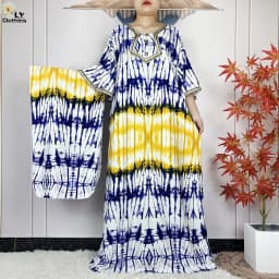 2024 Latest Style Fashion Tie-dyed Printed Women Dress Casual Loose Short Sleeve African Abaya Femme Dashiki Islamic Clothing