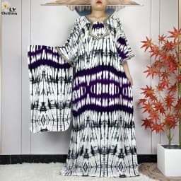 2024 Latest Style Fashion Tie-dyed Printed Women Dress Casual Loose Short Sleeve African Abaya Femme Dashiki Islamic Clothing