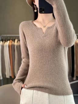 Women Merino Wool High Elasticity Sweater Round V-neck Slim Pullover Autumn Winter Cashmere Bottoming Knitwear Solid Color Tops