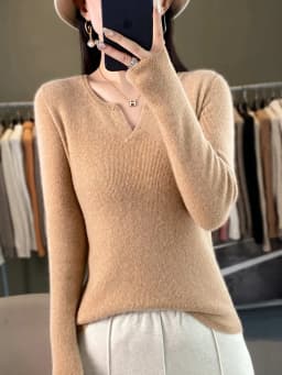 Women Merino Wool High Elasticity Sweater Round V-neck Slim Pullover Autumn Winter Cashmere Bottoming Knitwear Solid Color Tops