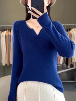 Women Merino Wool High Elasticity Sweater Round V-neck Slim Pullover Autumn Winter Cashmere Bottoming Knitwear Solid Color Tops