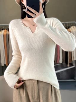 Women Merino Wool High Elasticity Sweater Round V-neck Slim Pullover Autumn Winter Cashmere Bottoming Knitwear Solid Color Tops