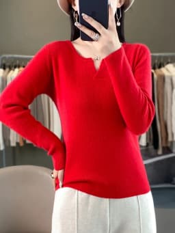 Women Merino Wool High Elasticity Sweater Round V-neck Slim Pullover Autumn Winter Cashmere Bottoming Knitwear Solid Color Tops