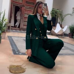 Luxury Green Striped Women Suit Double Breasted 3 Piece Jacket Vest Pants Female Clothing Slim Fit Formal Office Lady Blazer Set