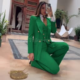 Luxury Green Striped Women Suit Double Breasted 3 Piece Jacket Vest Pants Female Clothing Slim Fit Formal Office Lady Blazer Set