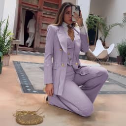 Luxury Green Striped Women Suit Double Breasted 3 Piece Jacket Vest Pants Female Clothing Slim Fit Formal Office Lady Blazer Set