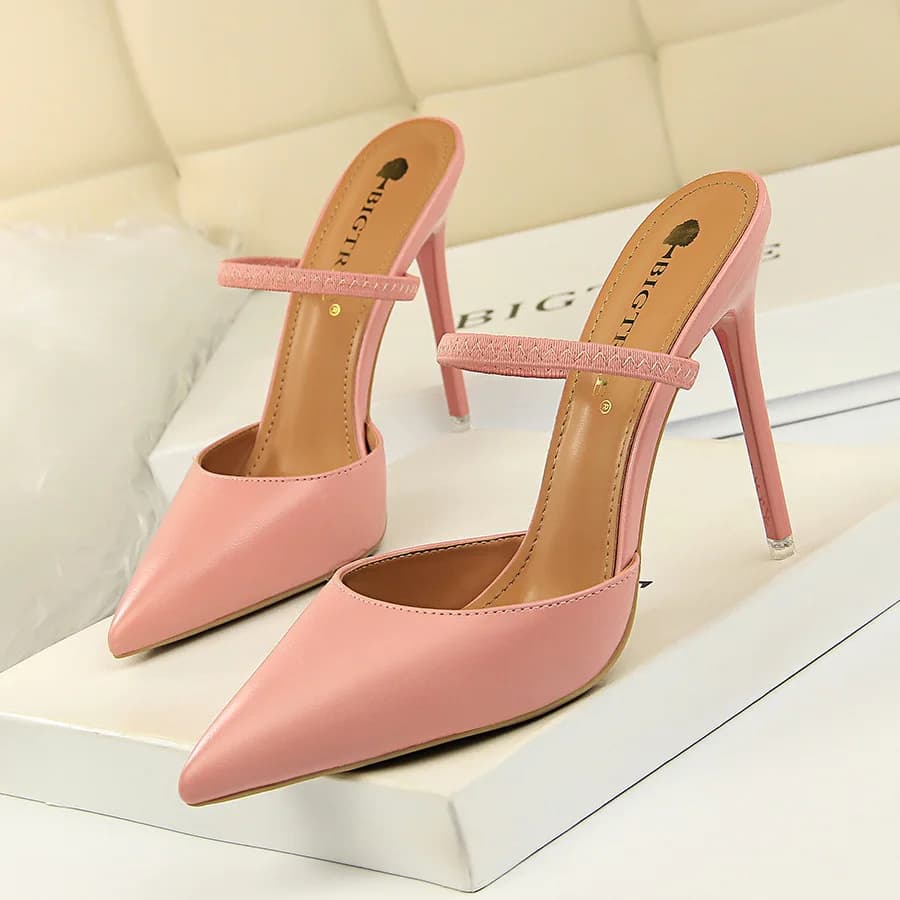 BIGTREE Women Simple High Heels Slingbacks Matte Leather Lady Slippers Sandals 10.5cm Office Pumps Elegant Pink White