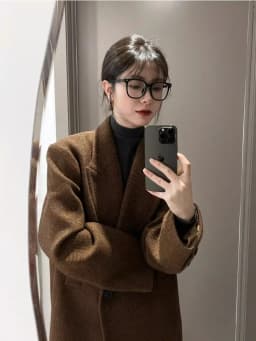 Coffee Colored Herringbone Patterned Woolen Coat, Women'S Autumn And Winter High-End Temperament, Loose Suit Jacket