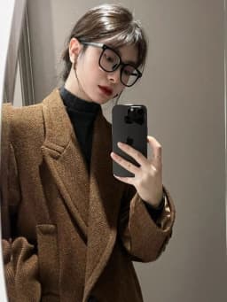 Coffee Colored Herringbone Patterned Woolen Coat, Women'S Autumn And Winter High-End Temperament, Loose Suit Jacket