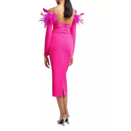 Factory Wholesale Women's rose Red Long sleeve Slash Neck Feather Tight Sexy Boutique Celebrity Cocktail Party Bandage Dress