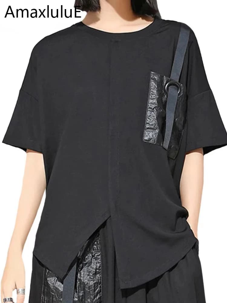 Amax luluE 2024 Korean Fashion Luxury Ladies Punk Tops Tees Womens Black Kawaii Clothes Patchwork Female Cotton Harajuku Tshirts