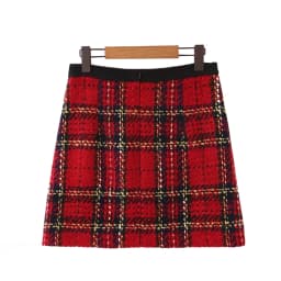 Red Vintage Women Tweed 2020 Winter Fashion Ladies Plaid Female Patchwork Girls High Waist Mini Skirts Chic
