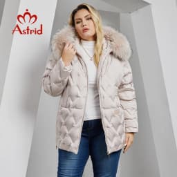 Astrid Women's Jacket Winter 2023 Plus Size Down Jackets Big Fur Collar Hooded Coat Women Parka Embossing Female Clothing 10526