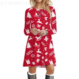 Red Christmas Party Dresses For Women 2023 Winter X-Mas Snowman Print A-Line Dress Casual Cute Long Sleeve Loose Oversize Dress