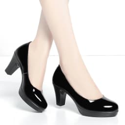 Professional Shallow Mouth Single Shoes For Women Round Toe Thick Sole Non-slip Black Thick High Heel Work Shoes