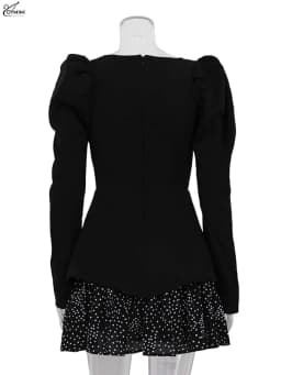 Oymimi Fashion Black Patchwork Dresses For Women Casual Long Sleeve Square Neck Dresses Elegant Ruffled Mini Dress Streetwear