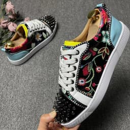 men luxury fashion rivets shoes lace-up embroidery flat shoe stage nightclub dress stylish youth sneakers personality footwear