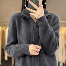 Autumn And Winter New Thick Two-Way Zipper Wool Cardigan Women's Loose Casual Sweater Solid Color Knitted Cashmere Coat