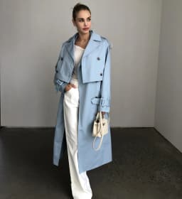 2025 Women Fashion Fall / Autumn 2 piece long trench coat Female outerwear blue Khaki