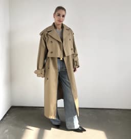 2025 Women Fashion Fall / Autumn 2 piece long trench coat Female outerwear blue Khaki