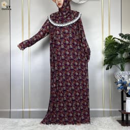 Muslim Ramadan Prayer For Women Long Sleeved Floral 2023Dubai Turkey Middle East Femme Loose Robe African Abayas Headscarf Dress