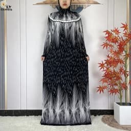 Muslim Ramadan Prayer For Women Long Sleeved Floral 2023Dubai Turkey Middle East Femme Loose Robe African Abayas Headscarf Dress