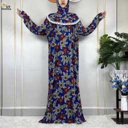 Muslim Ramadan Prayer For Women Long Sleeved Floral 2023Dubai Turkey Middle East Femme Loose Robe African Abayas Headscarf Dress