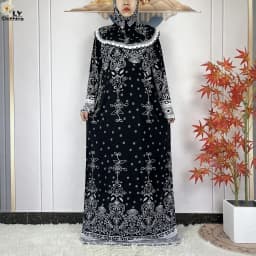 Muslim Ramadan Prayer For Women Long Sleeved Floral 2023Dubai Turkey Middle East Femme Loose Robe African Abayas Headscarf Dress