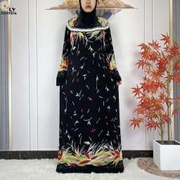 Muslim Ramadan Prayer For Women Long Sleeved Floral 2023Dubai Turkey Middle East Femme Loose Robe African Abayas Headscarf Dress