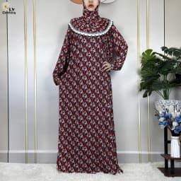 Muslim Ramadan Prayer For Women Long Sleeved Floral 2023Dubai Turkey Middle East Femme Loose Robe African Abayas Headscarf Dress