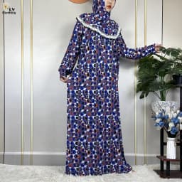 Muslim Ramadan Prayer For Women Long Sleeved Floral 2023Dubai Turkey Middle East Femme Loose Robe African Abayas Headscarf Dress