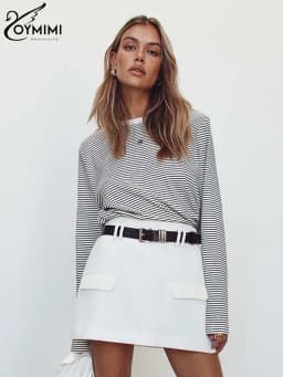 Oymimi Elegant White Simple Skirts For Women Fashion Hiah Waisted Straight Skirts Office Lady Spring Solid Mini Skirts Female
