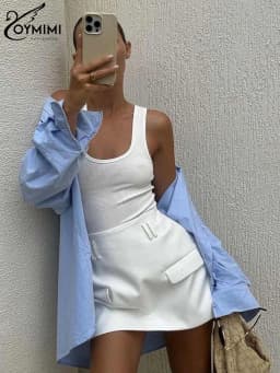Oymimi Elegant White Simple Skirts For Women Fashion Hiah Waisted Straight Skirts Office Lady Spring Solid Mini Skirts Female