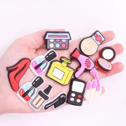 Hot Sale 1pcs Shoe Charms Cosmetic Lipstick Mirror Hairdryer PVC Garden Shoes Buckle Decorations Fit Kids Girls X-max Gift