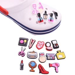 Hot Sale 1pcs Shoe Charms Cosmetic Lipstick Mirror Hairdryer PVC Garden Shoes Buckle Decorations Fit Kids Girls X-max Gift