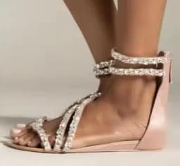 Apricot Black Bling Crystal Rhinestone Cross Strap Cover Heel Zipper Back Hollow Flat Summer Sandals Girls Leisure Beach Shoes