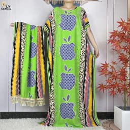 New Muslim Abayas Summer Party Dress Short Sleeve With Big Scarf Printing Floral Loose Cotton Maxi Islam Women African Clothing