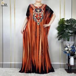 New Muslim Abayas Summer Party Dress Short Sleeve With Big Scarf Printing Floral Loose Cotton Maxi Islam Women African Clothing