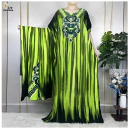 New Muslim Abayas Summer Party Dress Short Sleeve With Big Scarf Printing Floral Loose Cotton Maxi Islam Women African Clothing