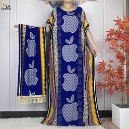 New Muslim Abayas Summer Party Dress Short Sleeve With Big Scarf Printing Floral Loose Cotton Maxi Islam Women African Clothing