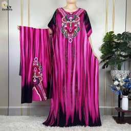New Muslim Abayas Summer Party Dress Short Sleeve With Big Scarf Printing Floral Loose Cotton Maxi Islam Women African Clothing