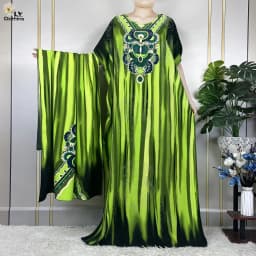 New Muslim Abayas Summer Party Dress Short Sleeve With Big Scarf Printing Floral Loose Cotton Maxi Islam Women African Clothing