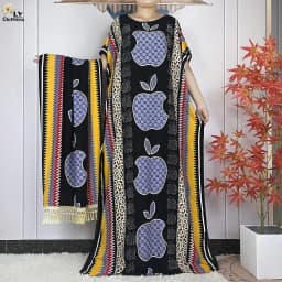 New Muslim Abayas Summer Party Dress Short Sleeve With Big Scarf Printing Floral Loose Cotton Maxi Islam Women African Clothing