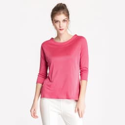 Birdtree Silk Blended Knitted Solid T-shirts, Slash Neck Loose Women's Casual Basics Tees, Fall Winter New Tops T39355QM