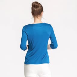 Birdtree Silk Blended Knitted Solid T-shirts, Slash Neck Loose Women's Casual Basics Tees, Fall Winter New Tops T39355QM