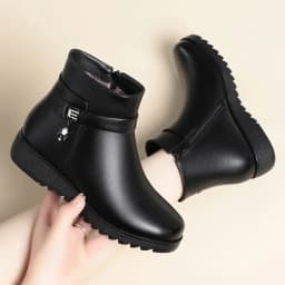 Autumn Winter Mum Warm Cotton Soft Shoes Women Fleece Side Zip Thick Bottom Short Boots Leisure Round Head Flats Boots