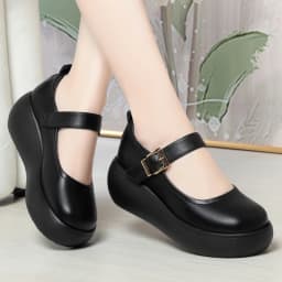 Spring Fashion Wedge Round Toe Soft Bottom Lolita Shoes Women Cute Vintage Mary Jane Shoes Chunky College Student Shoes